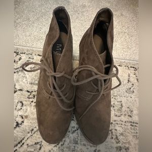 Brown suede laced booties; size 7